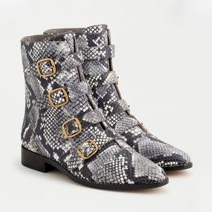 J.CREW MULTI-BUCKLE BOOTS IN SNAKE-EMBOSSED LEATHE